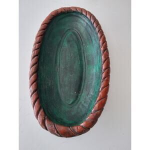 Handmade Mexican Emerald green with brown rope twisted Edge ceramic Bowl platter